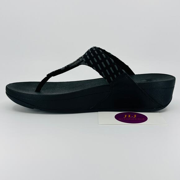 FitFlop Women's Lulu Art-Denim All Black Toe Post Sandals FB2-090 Size 8 - Picture 8 of 11